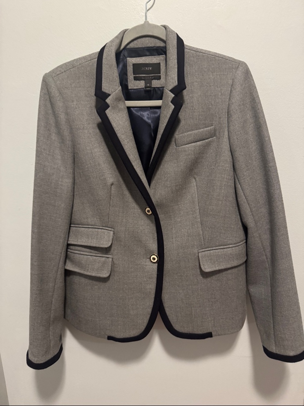 J. Crew Schoolboy Gray Blazer with Navy Trim